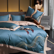 High-grade luxury 60 long staple cotton cotton cotton four-piece European style simple cotton embroidery sheets quilt cover bedding