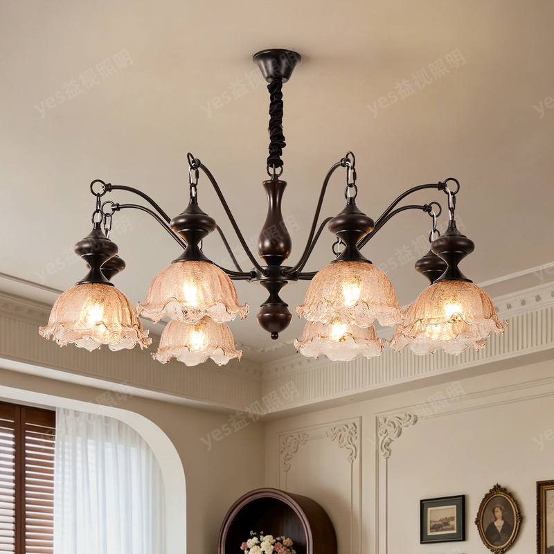 French-Style Vintage Living Room Chandelier, High-End Retro American-Style Luxury Solid Wood Main Light for Hall, Dining Room, and Bedroom Lighting