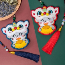 Lion dance mouse embroidery diy safety charm handmade Ping An Fu purse Amulet pendant self-embroidered material bag to send boyfriend