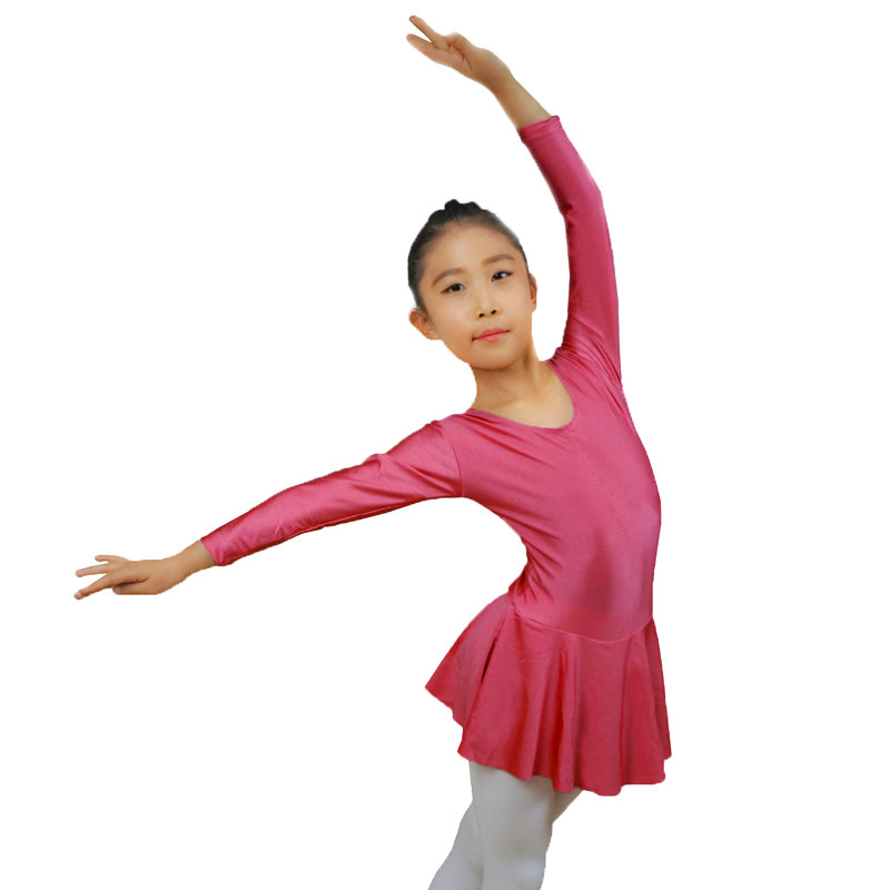Holy Land Children's Gymnastics Dance Dress Ballet Connection Dress with pure color long - sleeved Latin Dance Costume