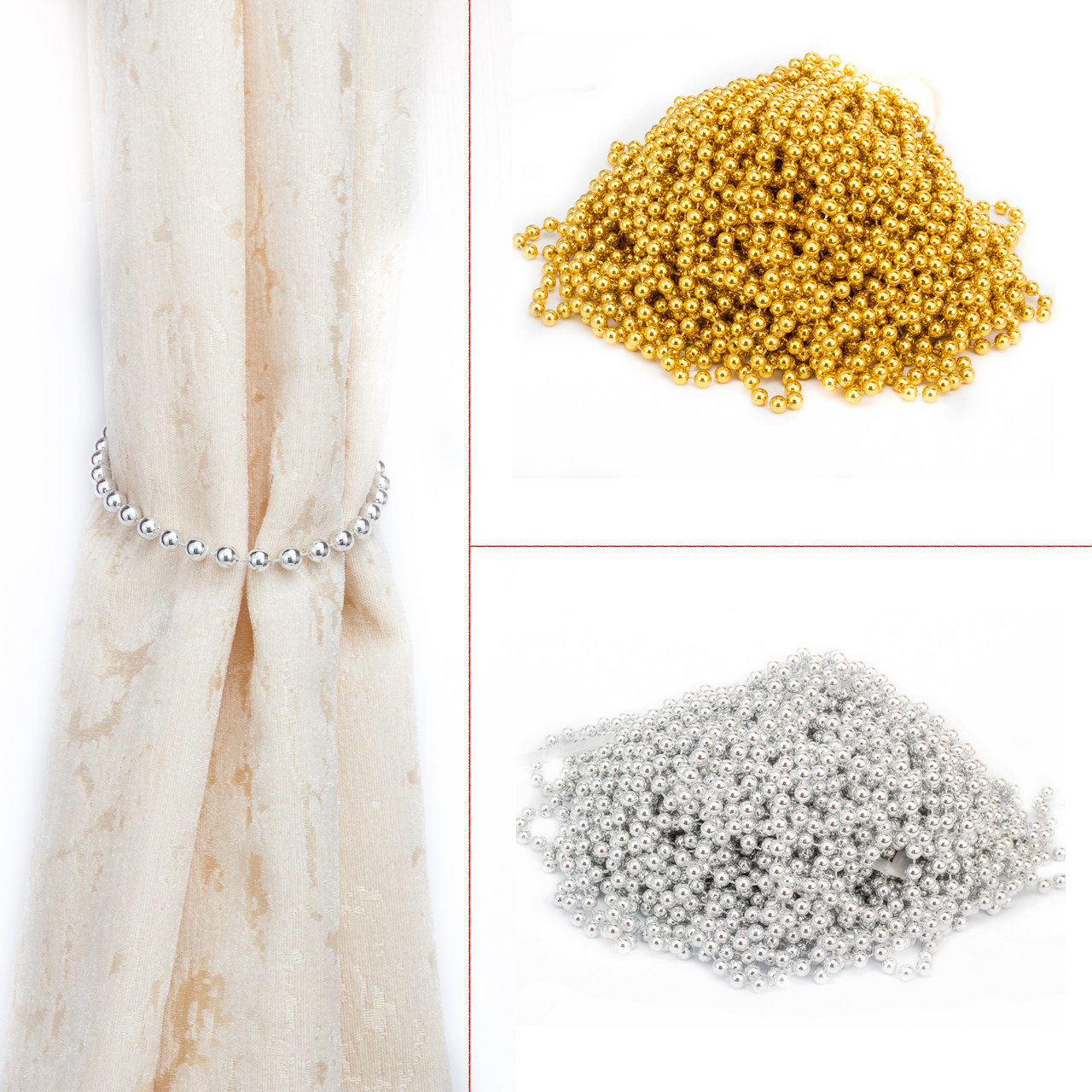 Curtain accessories 6 mm bead chain gold bead silver bead chain cheap bead bundle rope home textile shape round bead 30 meters