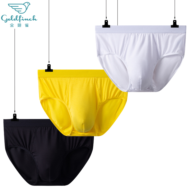 White Young Men's Briefs, Yellow Mid-Waist Modal, Simple, Comfortable, Breathable, All-Season Underwear