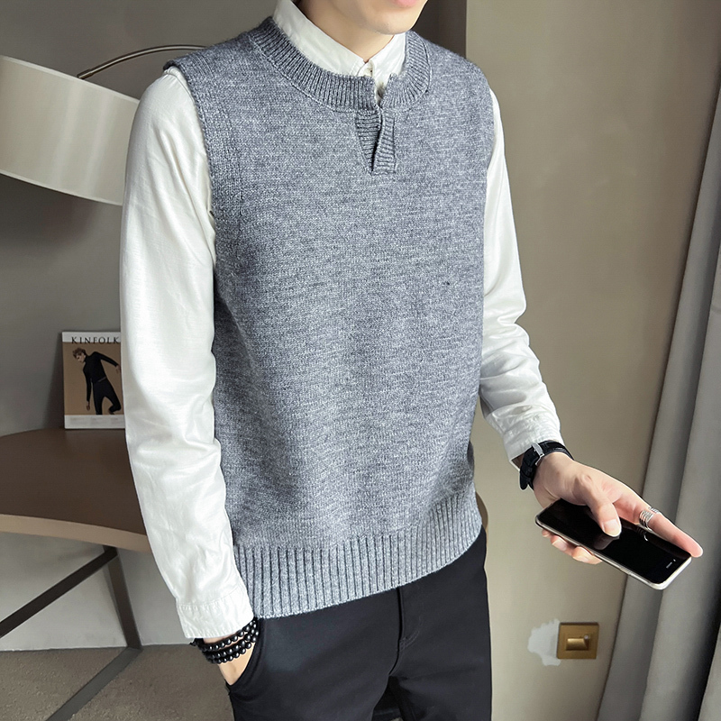 Men's Autumn Korean Style Sweater V-Neck Casual Sleeveless Knit Vest New Black Youth Vest