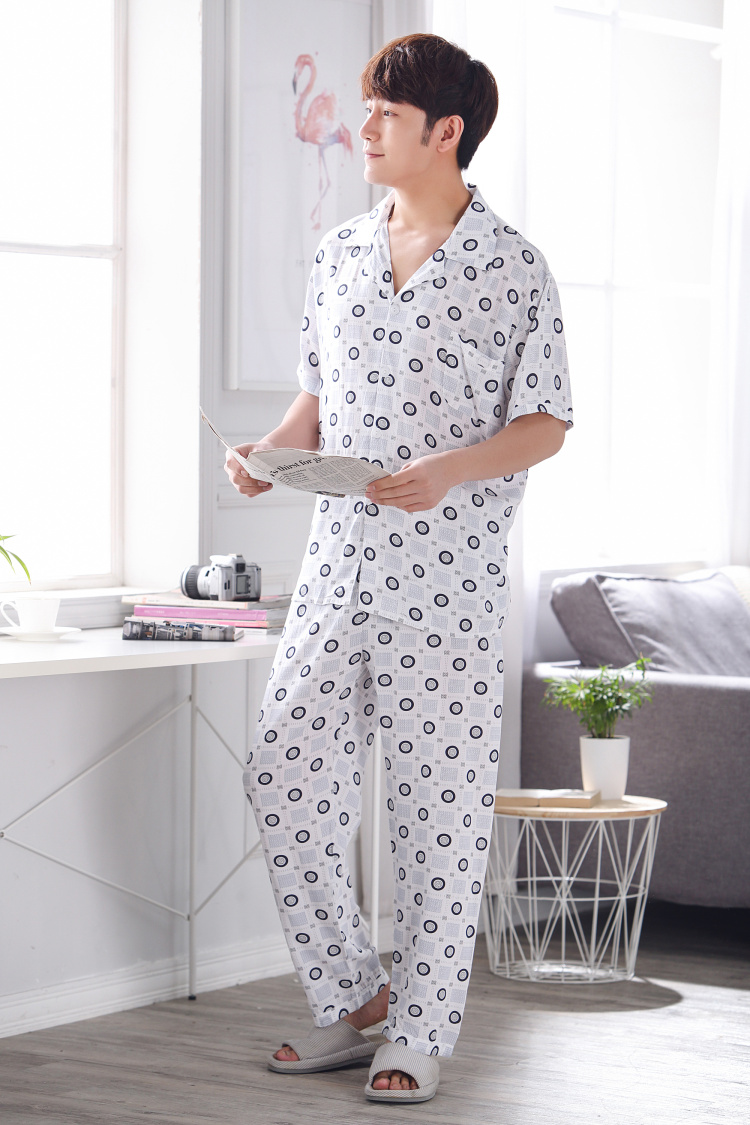 Nam cotton mùa hè rayon cotton đồ ngủ trung niên đồ ngủ giản dị XL cộng với chất béo cotton dày dịch vụ nhà