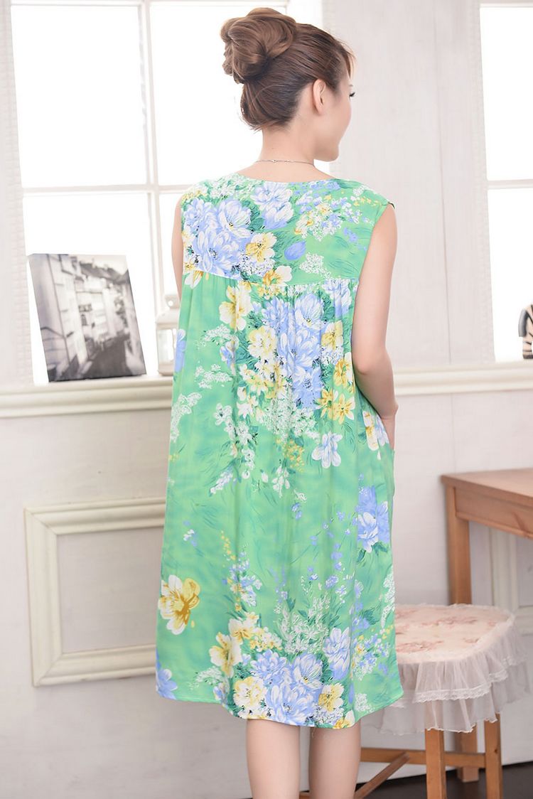 Mùa hè nữ ngủ váy cotton lụa rayon không tay nữ trung niên ngắn tay đồ ngủ nightdress để tăng của mẹ nightdress