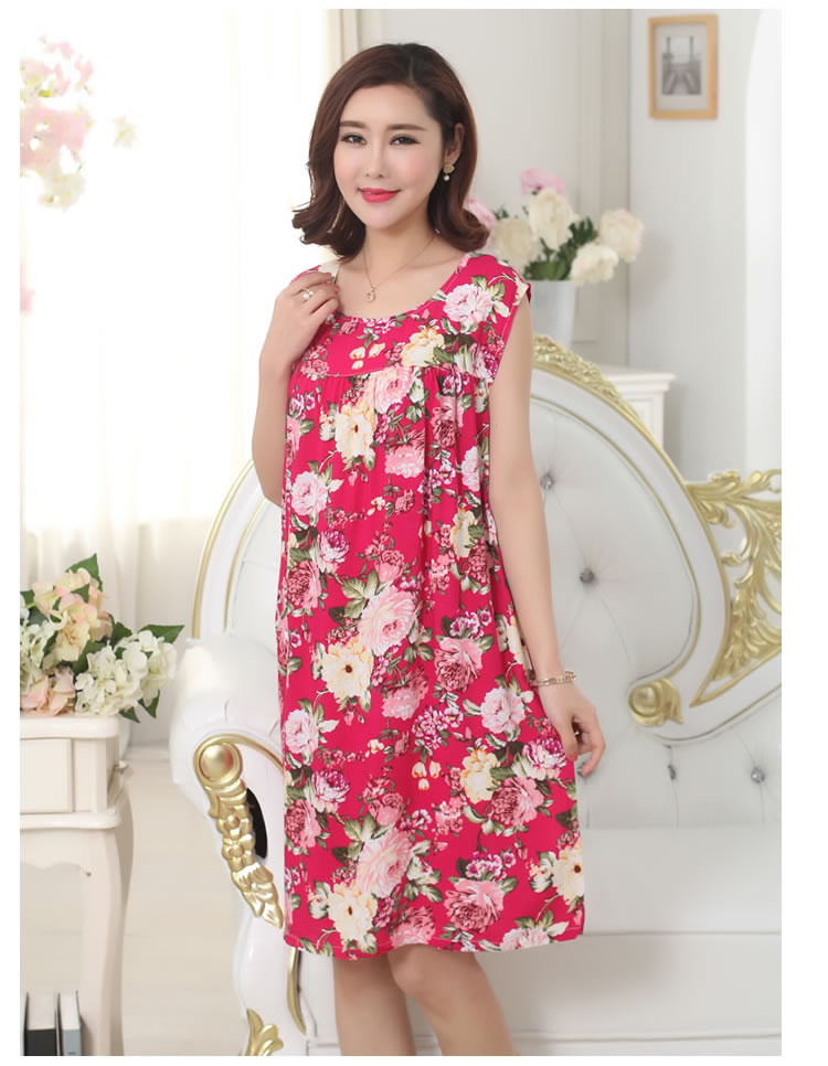 Mùa hè bông nhân tạo nightdress phụ nữ ăn mặc bông lụa đồ ngủ trung niên không tay bông xl mỏng nightdress đồ lót đẹp