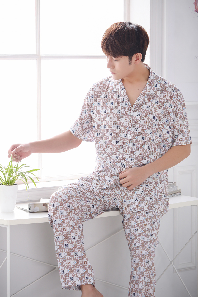 Nam cotton mùa hè rayon cotton đồ ngủ trung niên đồ ngủ giản dị XL cộng với chất béo cotton dày dịch vụ nhà