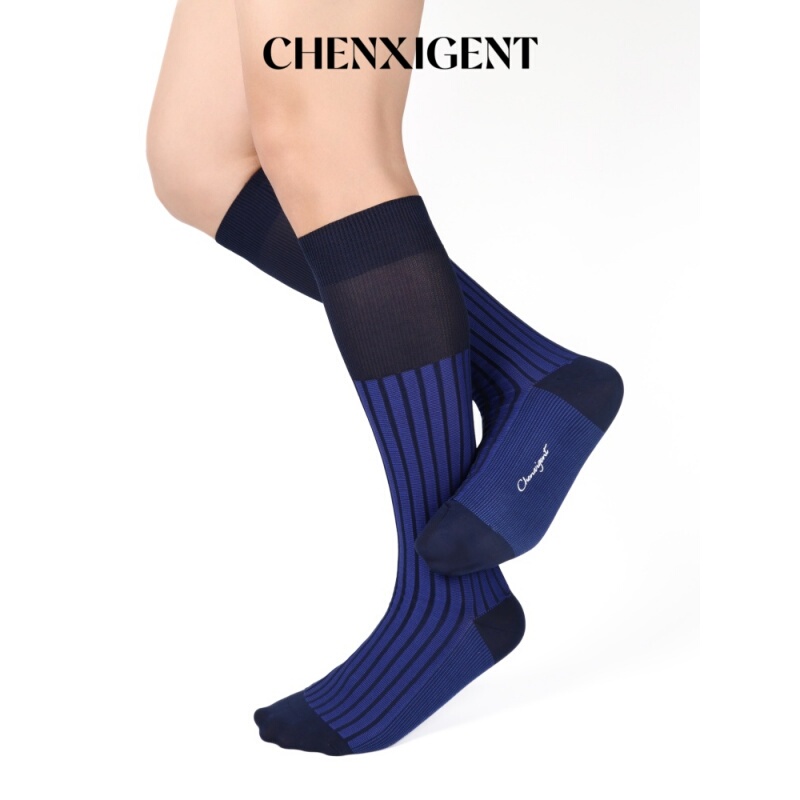Chenxigent Nok Series Men's Formal Wear Blue and Green Wide Striped Mercerized Cotton Gentleman Socks High Tube Business Socks Chenxigent Nok Series Men's Formal Wear Blue and Green Wide Striped Mercerized Cotton Gentleman Socks High Tube Business Socks