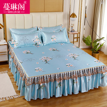 Ice silk mat bed skirt type bed cover three-piece set 1 5 Summer 1 8 meters washable machine wash foldable air conditioning mat