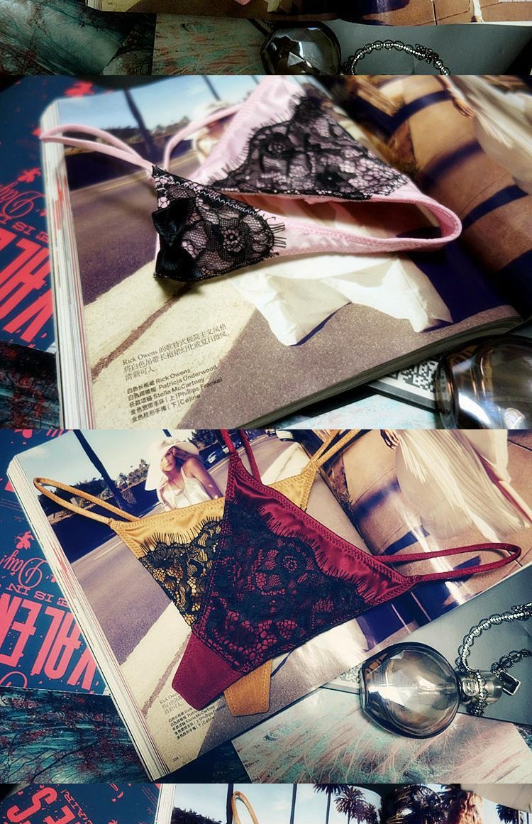 Sexy thong nữ châu Âu và Mỹ Pháp đồ lót gợi cảm rỗng lông mi lụa satin nóng phụ nữ eo thấp T quần quan lot nu