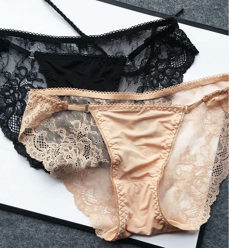内裤女性感欧美无痕网纱镂空蕾丝冰丝系带低腰包臀透明诱惑三角裤