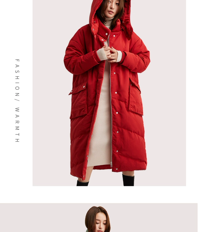 Yaloo / Yalu áo khoác mùa đông nữ 2019 mới dài phần thời trang qua đầu gối phiên bản Hàn Quốc của áo khoác xuống màu đỏ - Xuống áo khoác