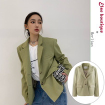 Herlian 2020 Autumn Winter New Temperament Mustard Green Small Gge Mark Suit Short Coat Female Blouse