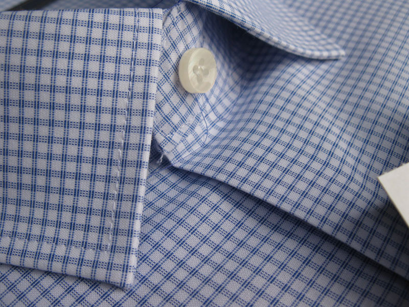 Authentic Romon Slim-Fit Long-Sleeve Shirt, 80% Cotton, Blue Fine Plaid Shirt, Men's Exclusive Authentic New Shirt