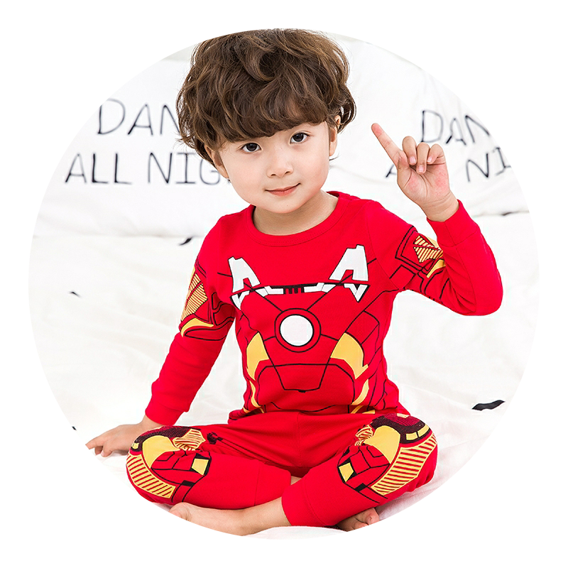 Autumn clothes children warm lingerie suit pure cotton boy Iron Man Home clothes CUHK Tong Autumn clothes baby sleepwear man-Taobao
