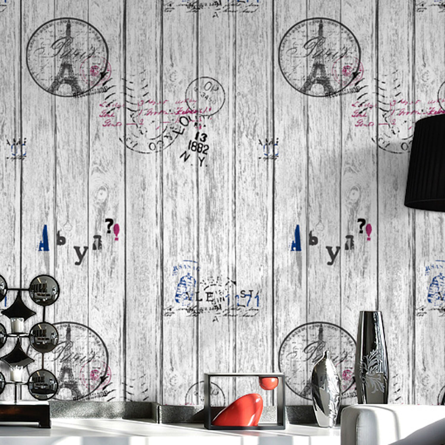 American retro nostalgic British style wood grain wood plank hair salon wallpaper coffee shop Lixu hair salon clothing store wallpaper