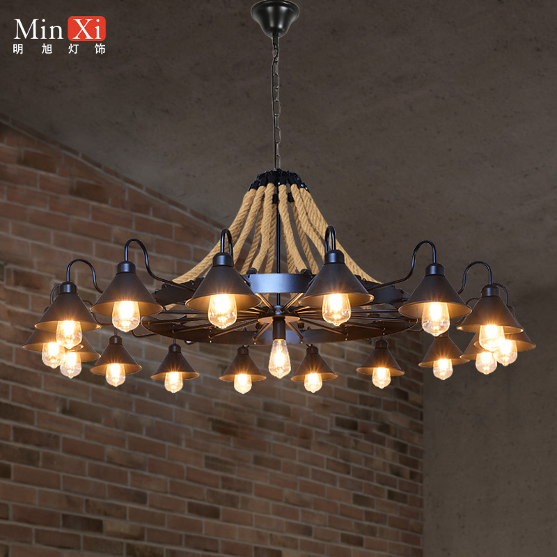 American Retro Chandelier with Hemp Rope, Creative Atmosphere, Bar, B&B, Cafe Lamp, Art Industrial Style, Dining Box Lamp American Retro Chandelier with Hemp Rope, Creative Atmosphere, Bar, B&B, Cafe Lamp, Art Industrial Style, Dining Box Lamp