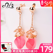 Manau ear pendant female long style Austrian crystal earrings sweet and cute Japan-ROK fashion 100 hitch a Valentines Day gift
