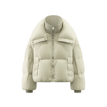Ai Lai short down jacket with puffy collar and fluffy 2024 new style fashionable and warm simple knitted splicing design