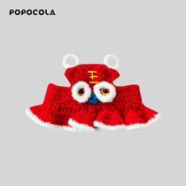 Cat New Year Hat New Year Festive Headwear Winter Cute Kitten Awakening Lion Dance Hat Pet Exposed Ear Headgear