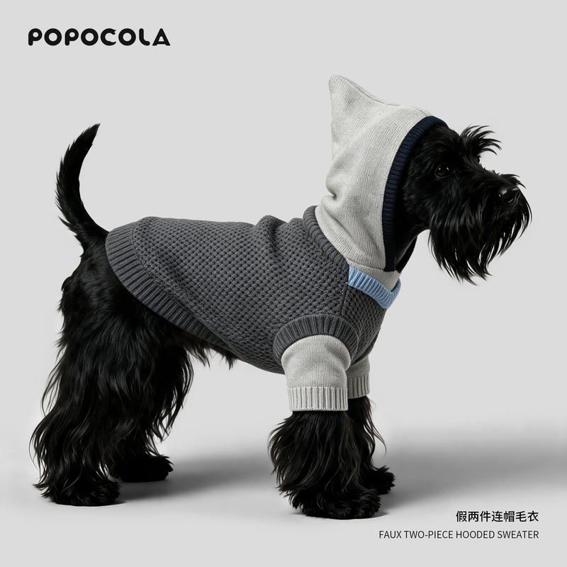 Small Dog Sweater Autumn and Winter Style Small Dog Teddy Bichon Hooded Knitted Pet Clothing Fake Two-Piece Fleece