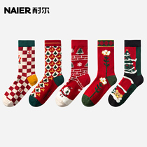 Resistant Sox children Spring lovers Christmas Day cylinder socks New Years New Years New Year Red Chessboard Grid Illustrations Long Socks Male