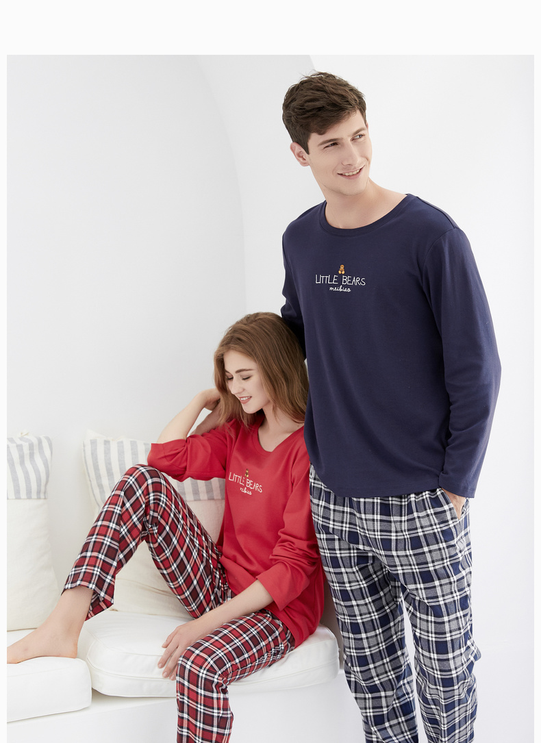 Mỹ tiêu chuẩn mùa thu và mùa đông mới dệt kim cotton dài tay vài bộ đồ ngủ nữ hoạt hình thư dịch vụ nhà phù hợp với nam giới bộ đồ ngủ