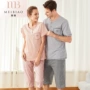 Hoa tiêu chuẩn cotton mùa hè ngắn tay đôi đồ ngủ nữ cắt cúp quần cotton đơn giản dịch vụ nhà có thể mặc bên ngoài phù hợp bộ đồ thể thao nữ