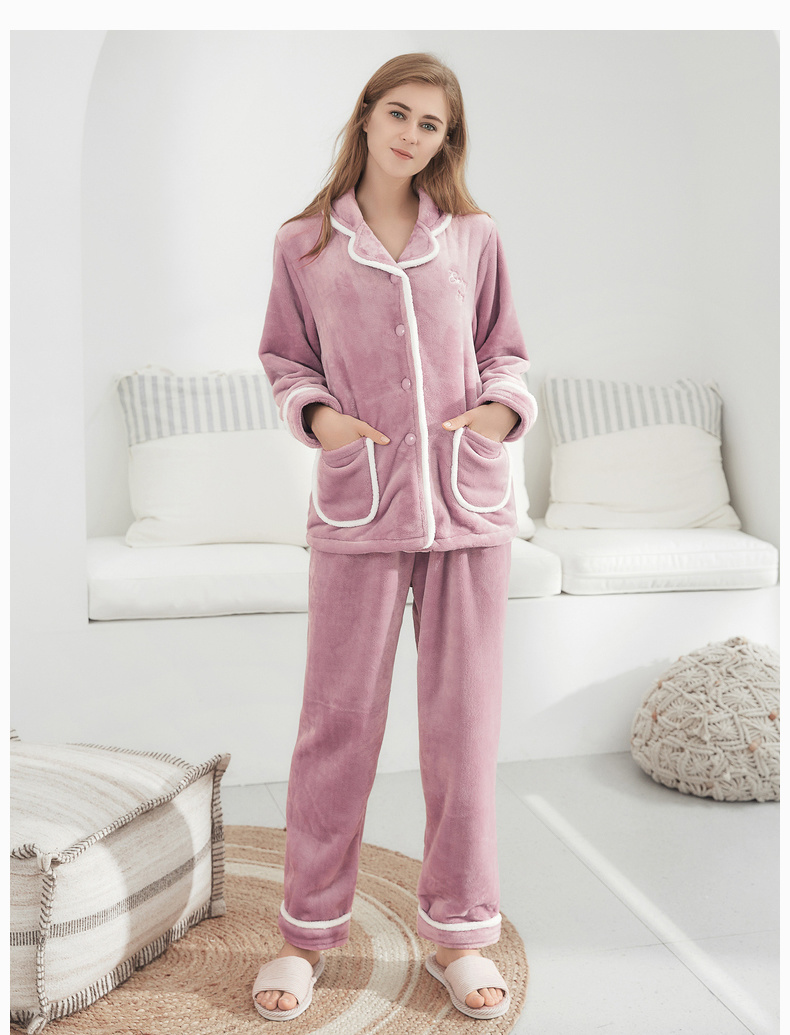 Tiêu chuẩn Mỹ 2018 thu đông dài tay đồ ngủ ấm áp nữ cardigan nhung nhung ngọt ngào dịch vụ tại nhà nữ mặc giản dị đồ ngủ pijama
