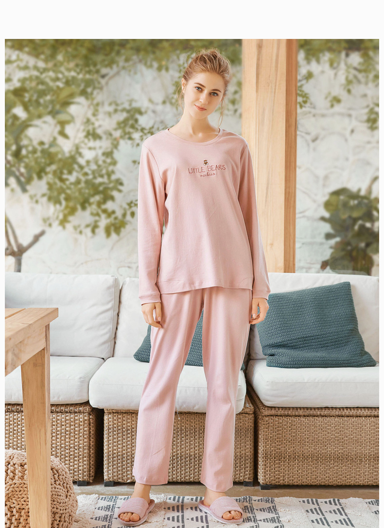 American tiêu chuẩn 2018 mùa thu và mùa đông cotton vài bộ đồ ngủ nữ cotton dài tay hoạt hình đơn giản dịch vụ nhà giản dị phù hợp với nam giới đồ bộ mặc nhà cao cấp