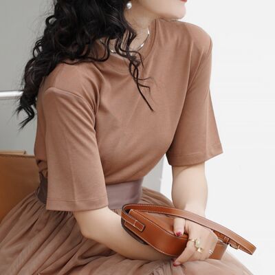 Yikarthur summer short-sleeved T-shirt, slightly loose, minimalist top, versatile, casual, simple and fashionable women's wear, solid color cotton