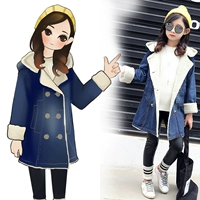 Áo khoác mới 2018 cho bé gái thời trang Hàn Quốc áo khoác denim trẻ em dày denim dày áo khoác mùa đông cộng với nhung áo quần trẻ em