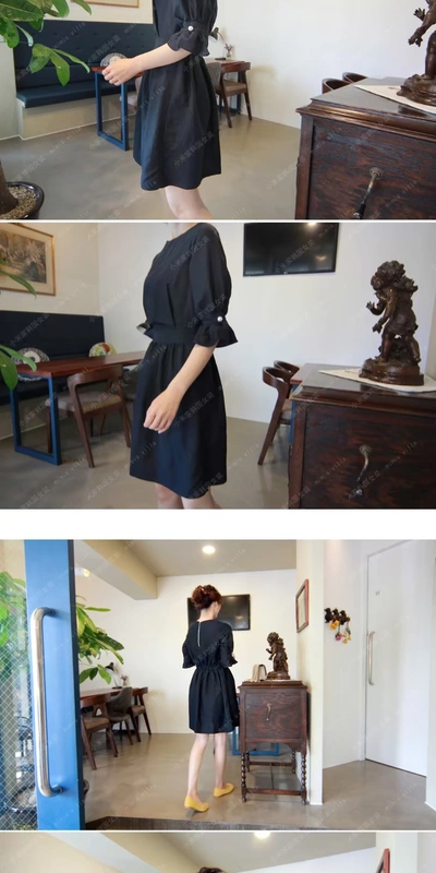 L15 Phụ nữ Hàn Quốc thế hệ mới lanh ngọt ngọc trai eo tôn dáng là mùa hè mỏng tay áo năm điểm nữ - Sản phẩm HOT đầm kiểu
