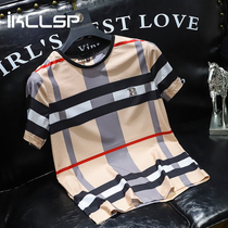 High-end Mens Short Sleeve T-shirt 2022 New Summer European Station Tide Plaid Printed Letters Embroidered Half Sleeves