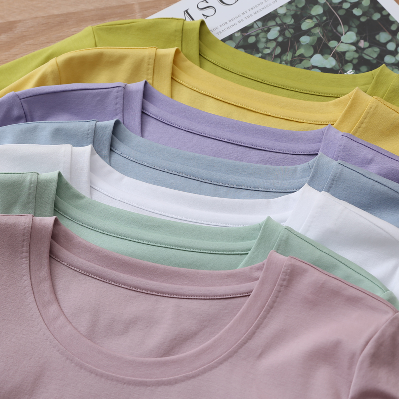 2022 Amoi 80-count mercerized cotton T-shirt short-sleeved round neck pure cotton basic style bottoming shirt solid color short-sleeved shirt