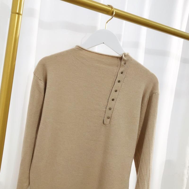 Gai phúc lợi Mùa thu mới đơn ngực đứng cổ áo mỏng chạm đáy áo len mỏng áo len - Đan Cardigan đồ công sở nữ