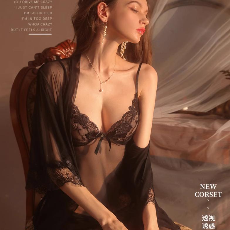 Victoria Ice Silk Sexy Nightgown for Women, High-End, Emotional, Seductive, Pure Desire, Lace, Large Size, Suspender Nightgown, Nightgown