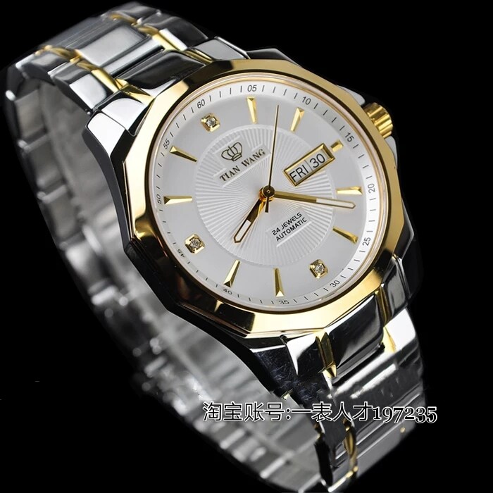 本物の天王時計ブランド、防水自動巻き機械式メンズ腕時計、ビジネスカジュアルスタイル、ステンレススチール、サファイアクリスタル 5705。