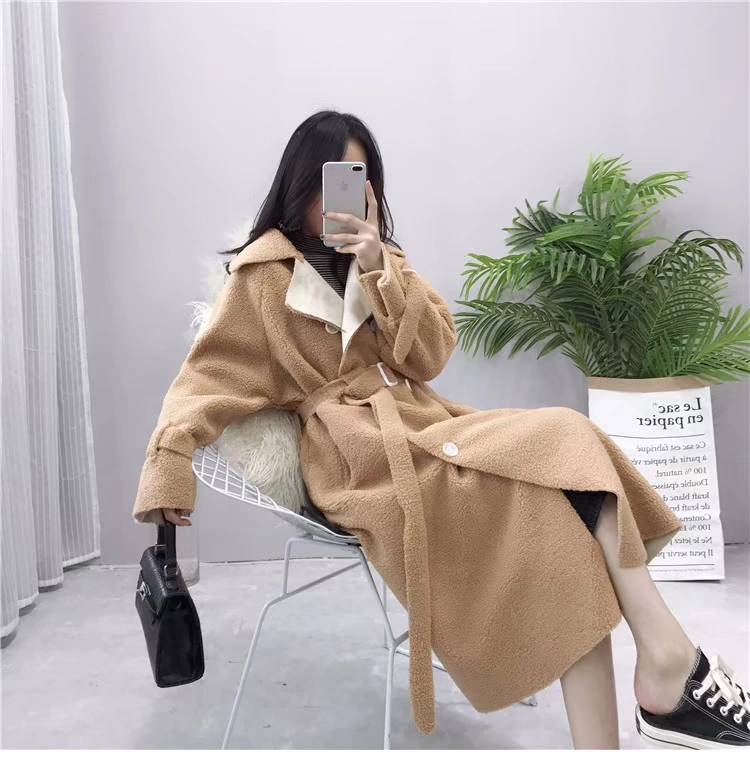 Học sinh áo len sang trọng cừu của cô gái đoạn dài mùa thu đầu gối và mùa đông 2018 eo mới là mỏng áo đôi ngực