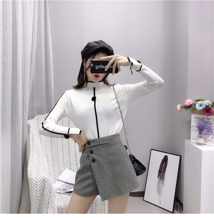 K phiên bản Hàn Quốc của quần short len ​​cạp cao nữ mùa thu đông 2018 quần ống rộng ống rộng bất thường quần áo nữ
