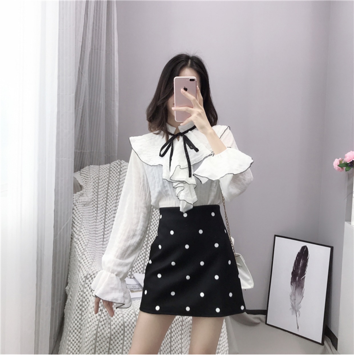 Đầm dự tiệc điểm xòe gió phiên bản Hàn Quốc của váy chữ A dày cạp cao eo retro len ngắn váy nữ thu đông 2018 mới chân váy dài công sở