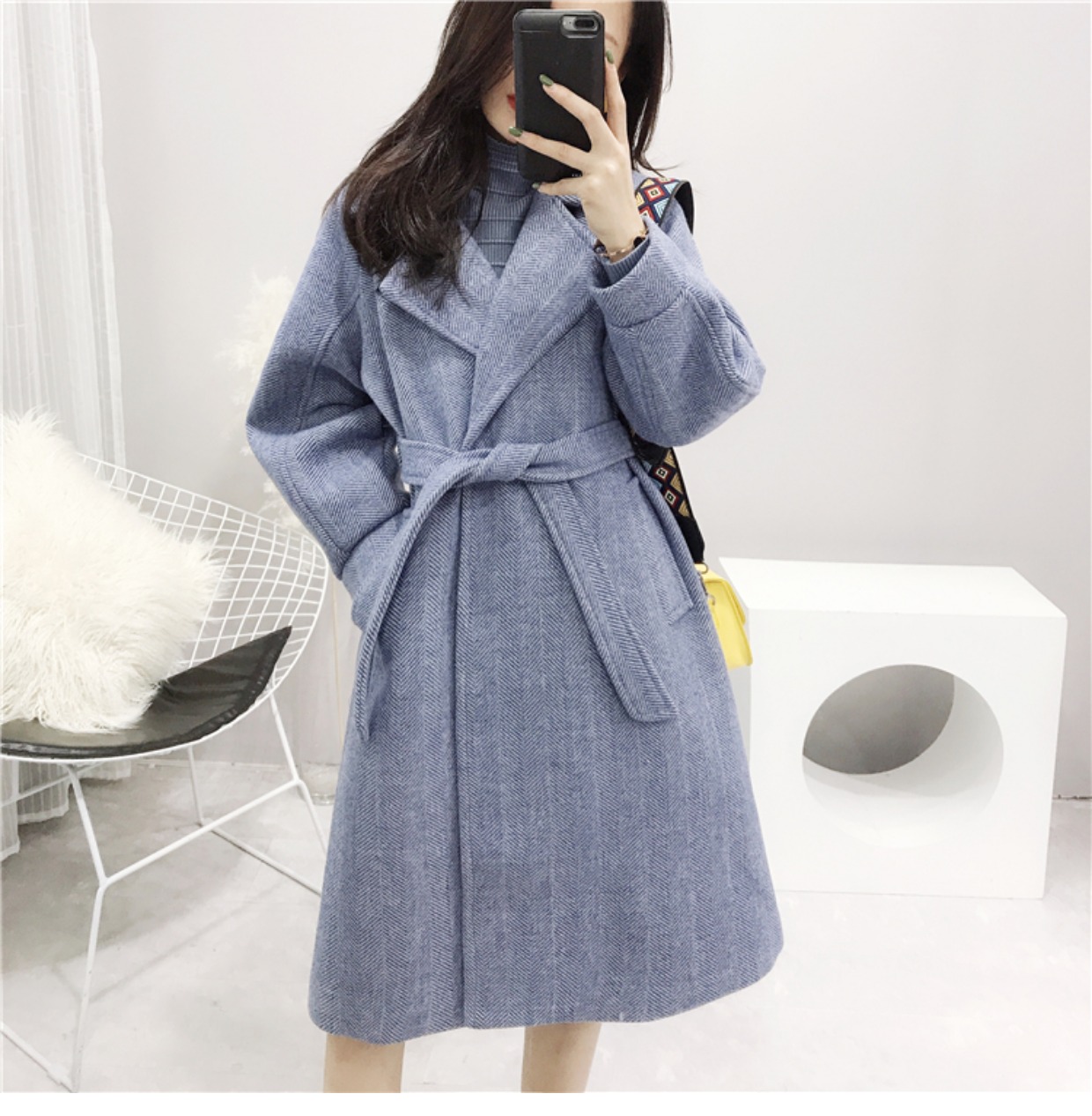 Áo khoác len nữ retro Hepburn gió nữ 2018 mới thu đông và eo eo áo gió nữ phần dài đã mỏng áo khoác đẹp