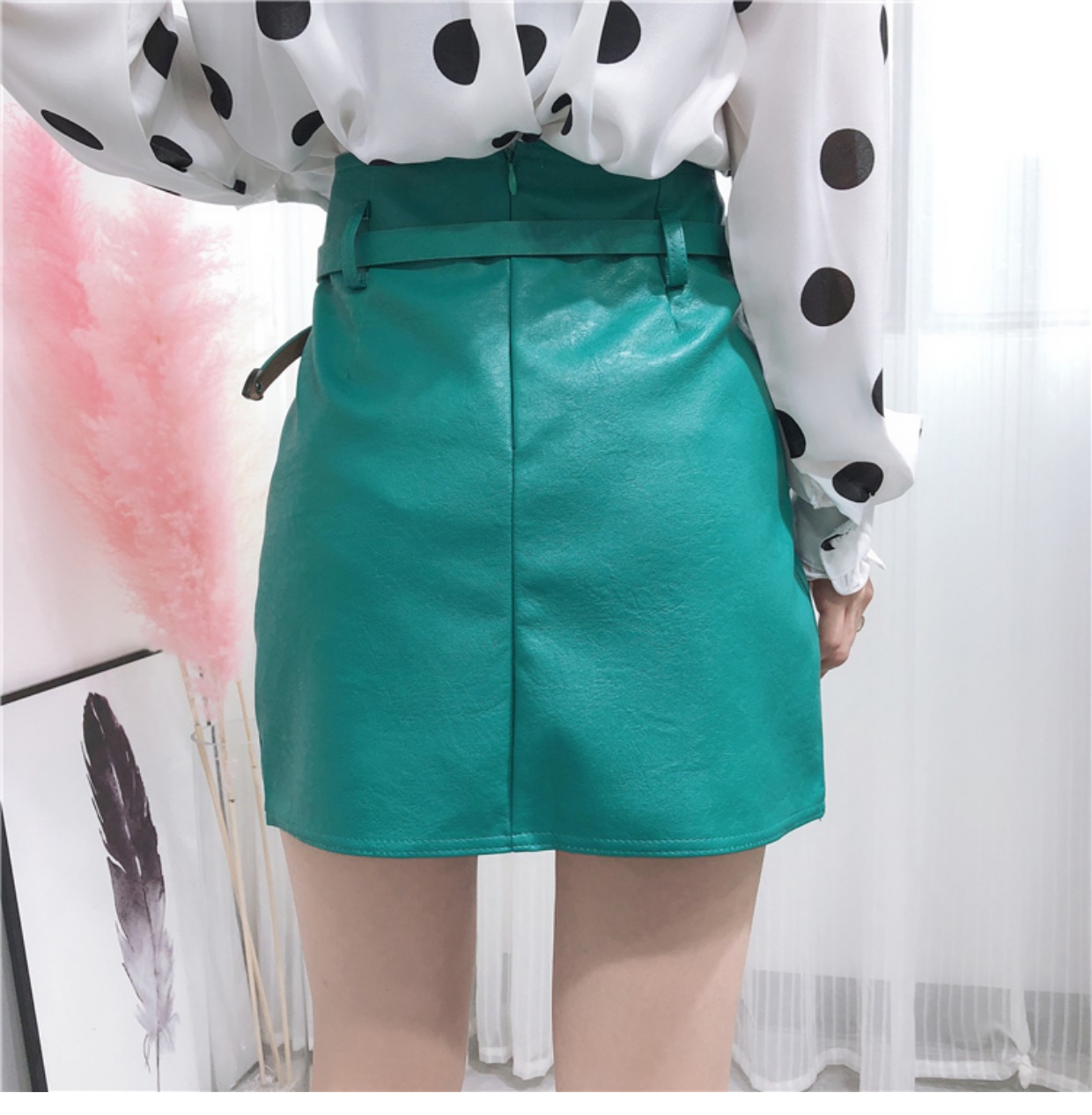 Hàn quốc phiên bản của cao bất thường eo nhỏ da váy nữ 2018 new Hồng Kông hương vị retro váy hoang dã Một từ chic váy chân váy xòe