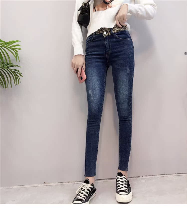 K phiên bản Hàn Quốc của quần skinny jeans sang trọng Quần skinny mỏng chân nữ 2018 cạp cao quần bút chì hoang dã quần jean ống rộng nữ