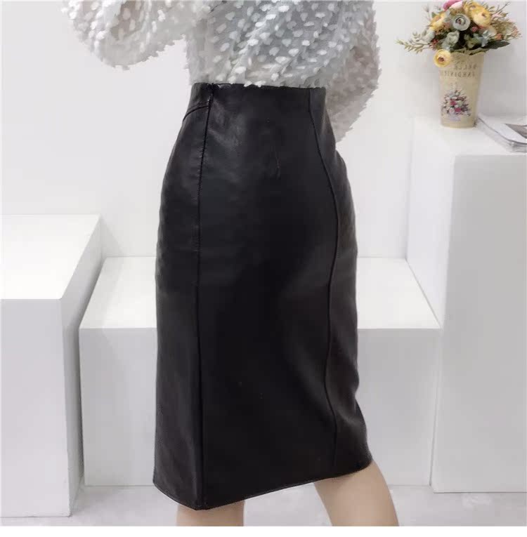 Tính khí thời trang cao eo pu leather váy nữ 2018 mới phần dài váy hoang dã phá vỡ một bước gói hip váy chân váy xếp ly trắng