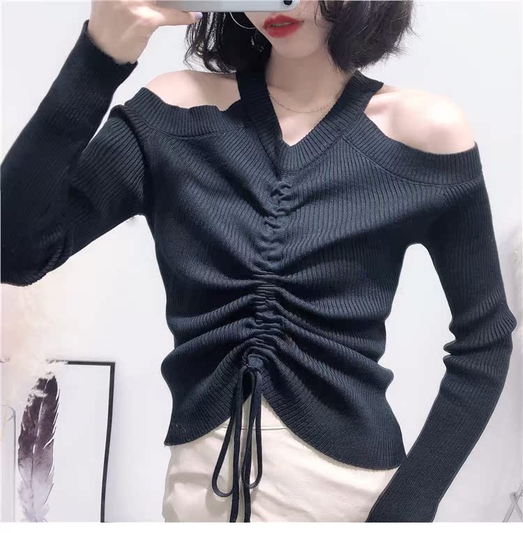 Áo len nữ Joker kiểu Hồng Kông dài tay mùa thu mỏng phần nhăn nheo sang trọng áo sơ mi đầu thu mỏng Slim cổ Yang Xiao áo nhỏ áo cardigan nữ mỏng