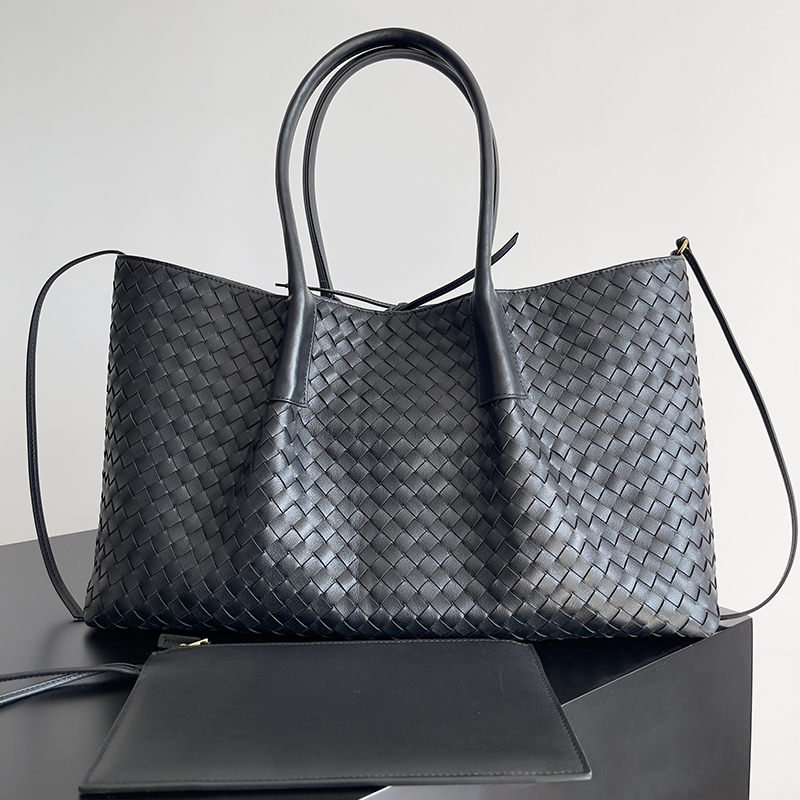 New Pinacoteca Tote Handbag, Cowhide Leather, Hand-Woven, Single-Shoulder Women's Bag, Large Size 43cm