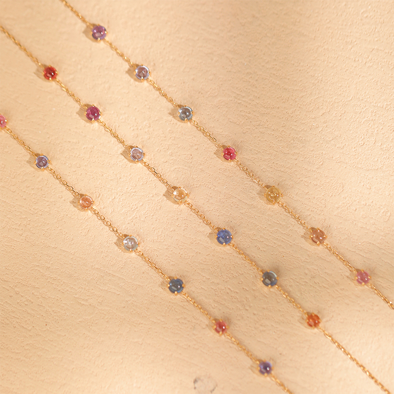 18K Colored Sapphire Bracelet with Round Cabochon Stones, Multi-Colored Sapphire Plain Bracelet, Sri Lankan Pink Sapphire