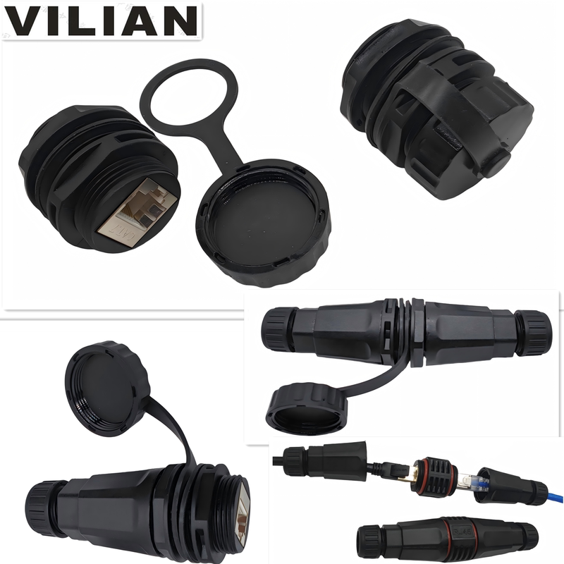 Industrial Ip68 Waterproof Network Connector M25 10 Gigabit Ethernet Rj45 Dual Female Panel Mount Plug and Socket