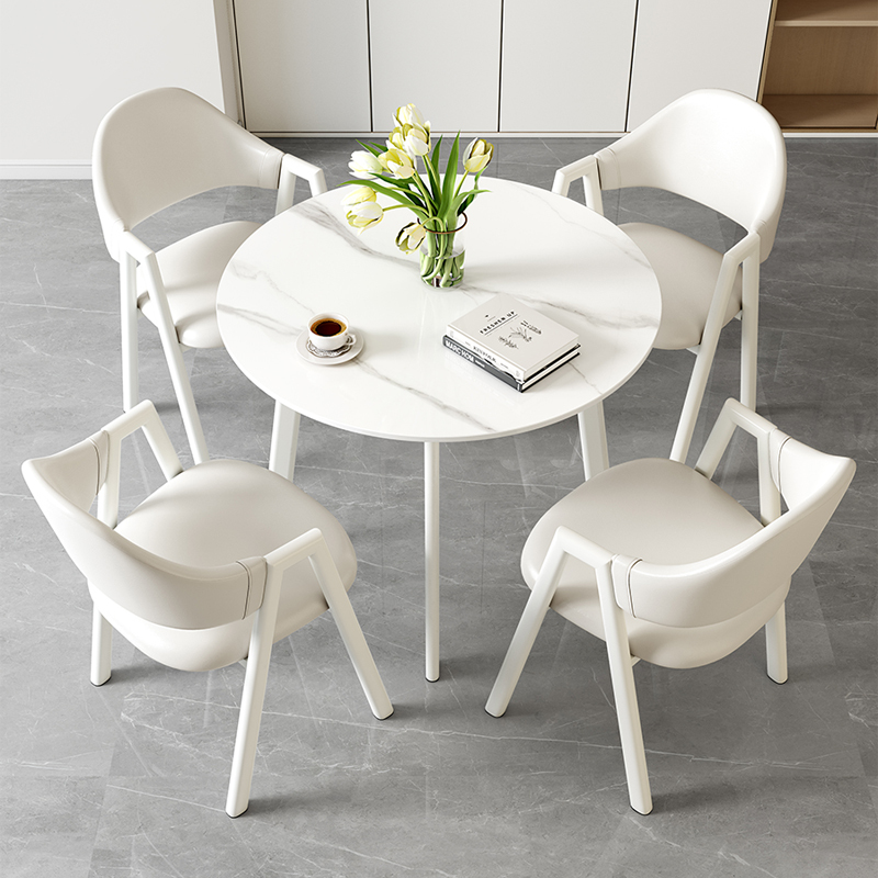 Light Luxury Slate Round Table for Home Use, Cream-Style Dining Table, Business Office Reception and Negotiation Table and Chair Set, Simple Balcony Table Light Luxury Slate Round Table for Home Use, Cream-Style Dining Table, Business Office Reception and Negotiation Table and Chair Set, Simple Balcony Table